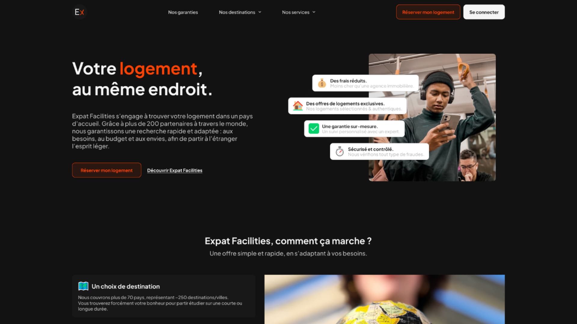 Section logement avec recherche intégrée